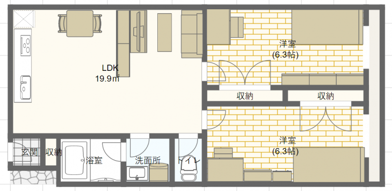 2LDKの間取り図