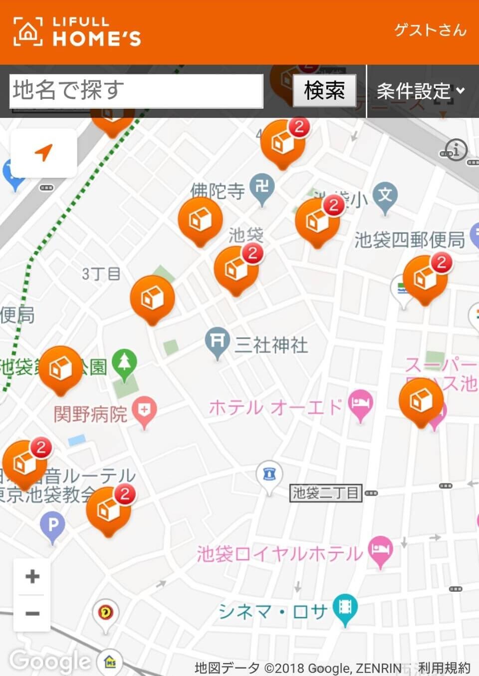 ホームズの地図から物件探しをする様子