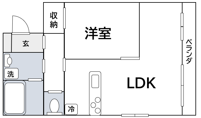 1LDK_リビングがL字