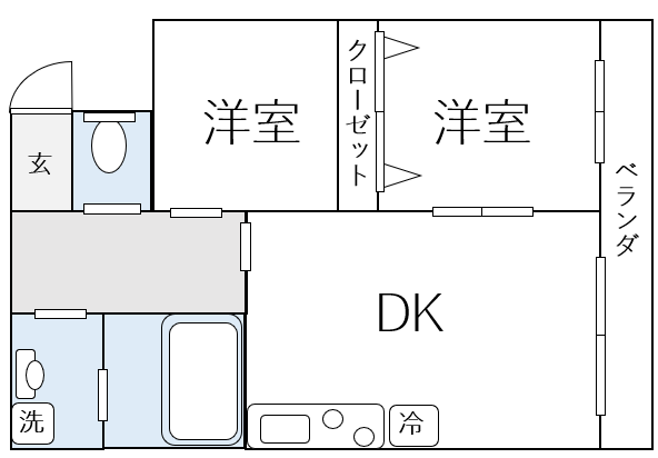 2DKの間取り図