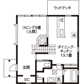 土間リビングのガレージハウス1