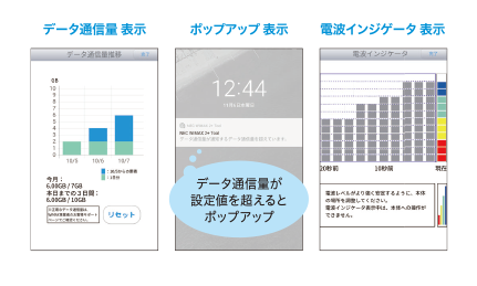 Home02 データ通信量・電波状態の表示