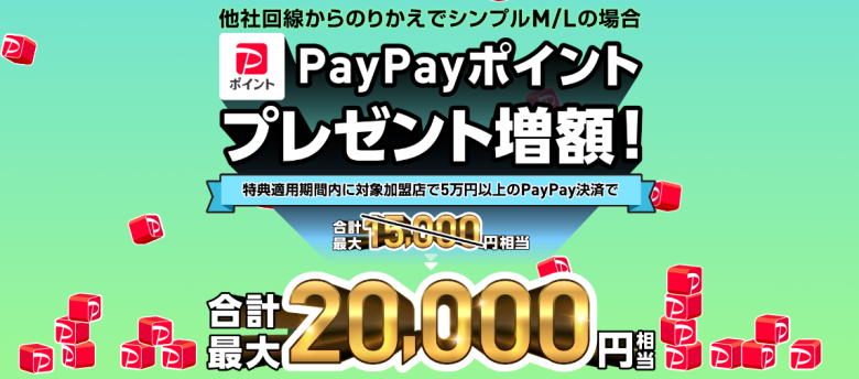 オンラインストアでSIM/eSIMご契約でPayPayポイントプレゼント｜最大20,000円相当