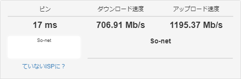 BROADBAND speedtestの速度測定結果