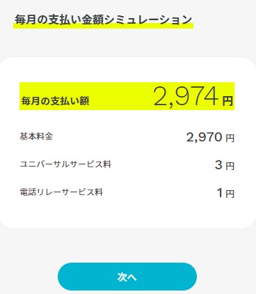 ahamo申し込みでオプション込みの料金を確認する画面