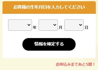 E-!WiFiの申し込みで生年月日を入力する画面