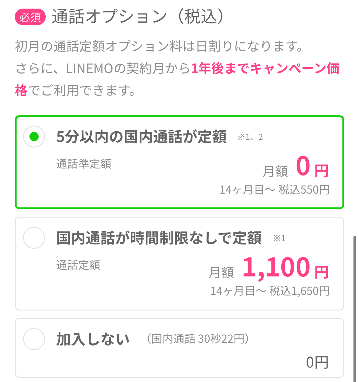 LINEMO通話オプション設定