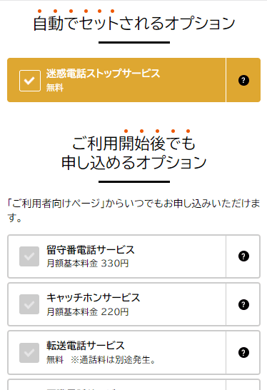 NUROモバイル公式サイトからの申し込み オプション選択画面