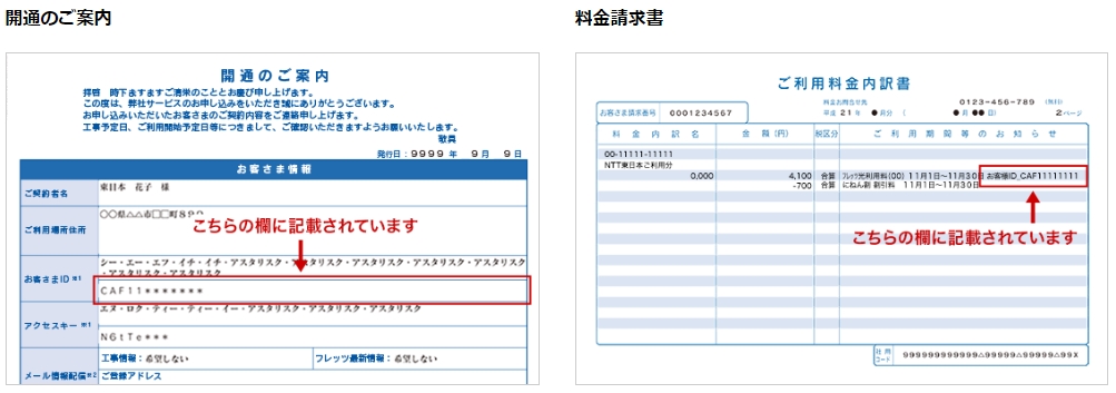 フレッツ光東日本 お客様ID記載欄の開設画像