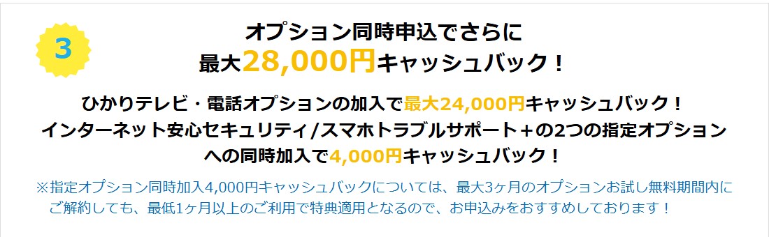 オプション28000円キャッシュバック