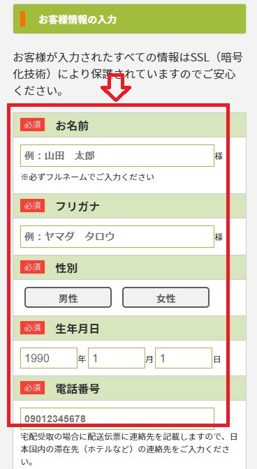 WiFiレンタルどっとこむ_契約情報を入力する画面