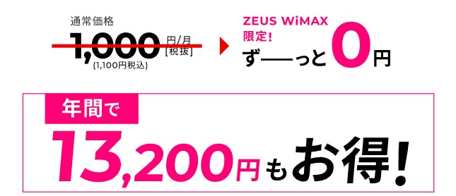 ZEUSWiMAXはプラスエリアモードが無料