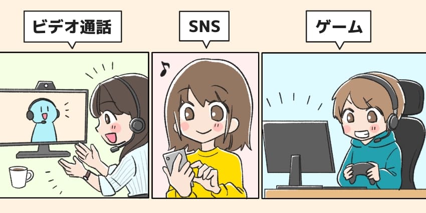 「インターネットの様々な用途」のイラスト