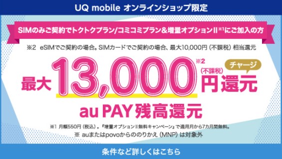 SIMのみ契約で13,000円還元