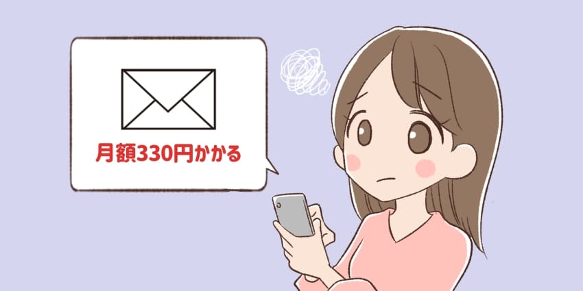 メール利用が月額330円かかるので困っている人のイラスト