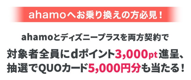 ahamoとディズニープラスを両方契約で、dポイント3,000ptがもらえる