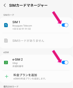 AndroidのeSIM切替画面