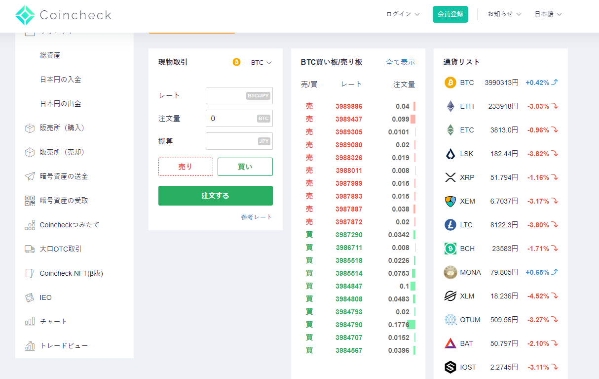 コインチェックの取引所