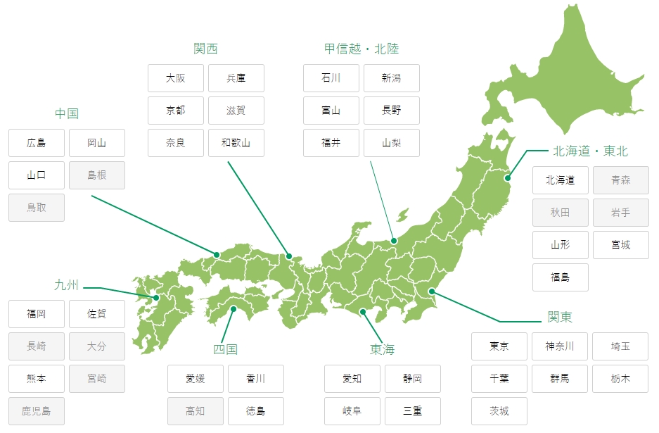 住友林業のリフォーム 支店・ショールームの日本地図